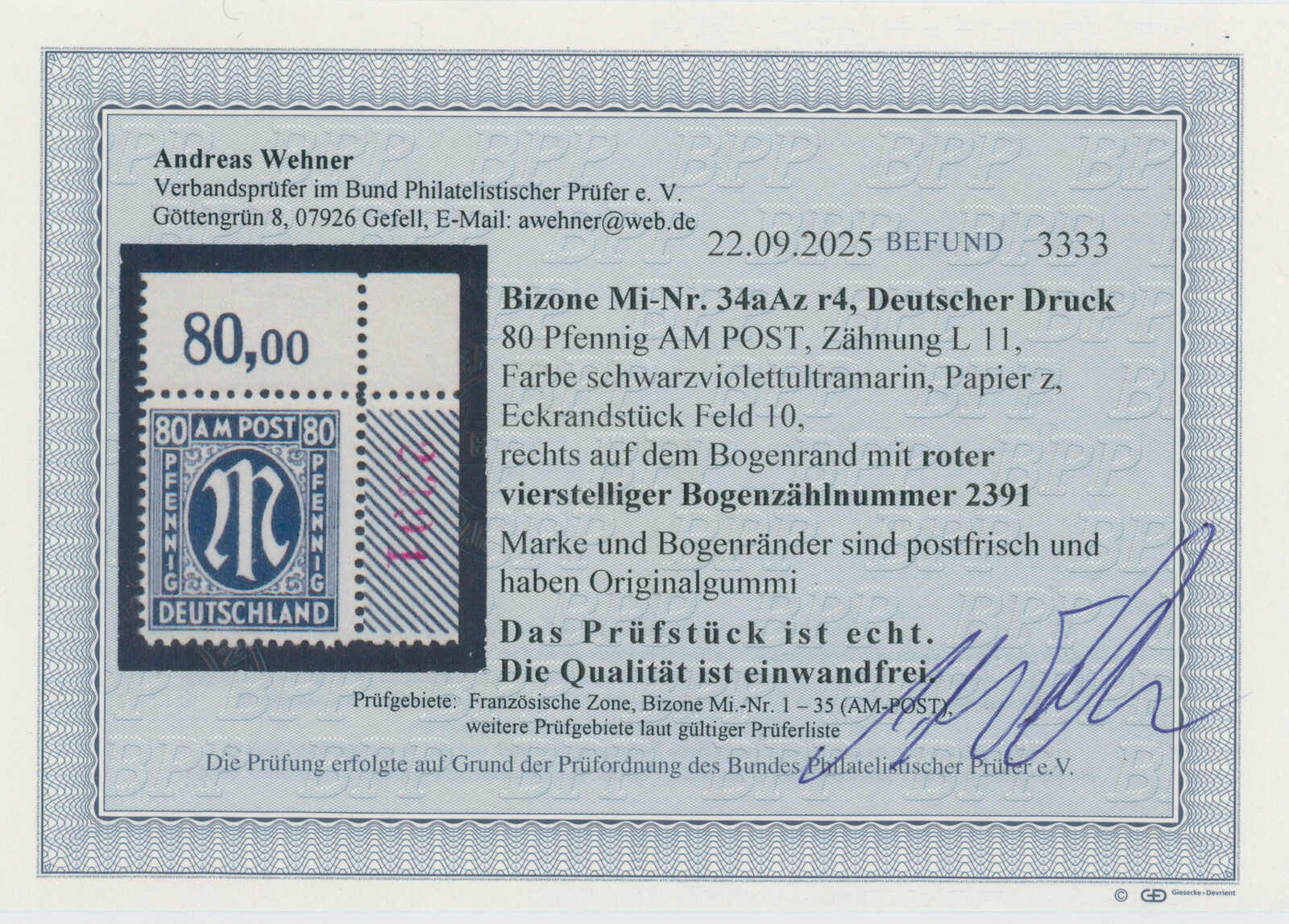 BIZONE AM-POST MiNr. 34 a Az r4