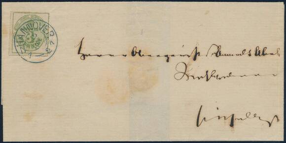 HANNOVER 1864 MiNr. 21 y Einzelfrankatur auf Ortsbrief HANNOVER 1864 MiNr. 21 y Einzelfrankatur auf Ortsbrief