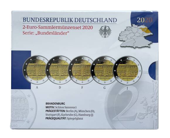 BRD 2020 Serie Bundesländer Brandenburg 5 x 2 Euro PP BRD 2020 Serie Bundesländer Brandenburg 5 x 2 Euro PP