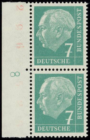 BRD 1960, Heuss lumogen, MiNr. 181 y W DZ Druckerzeichen '8' positiv BRD 1960, Heuss lumogen, MiNr. 181 y W DZ Druckerzeichen '8' positiv