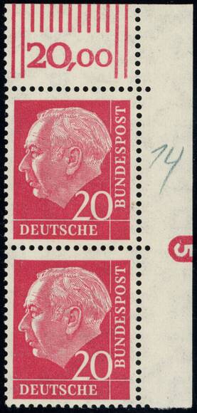 BRD 1954 MiNr. 185 x W DZ Druckerzeichen '5' negativ