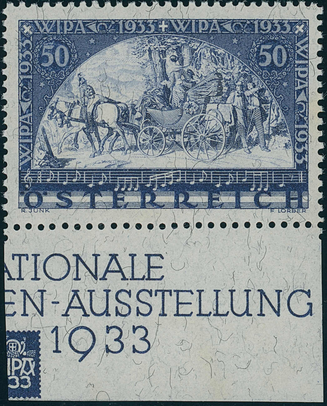 ÖSTERREICH 1933 MiNr. 556 C Einzelmarke aus WIPA-Block mit Unterrand