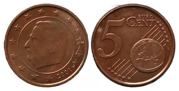 BELGIEN 5 Cent 2001, nur aus Sätzen