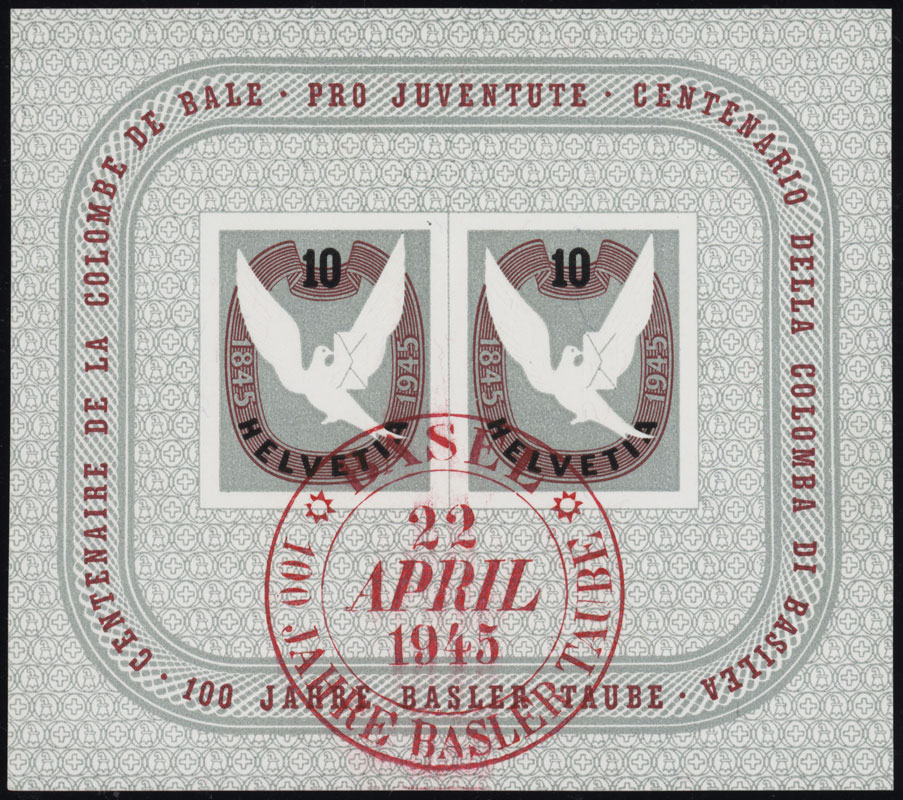SCHWEIZ 1945 Block 12 mit rotem Sonderstempel