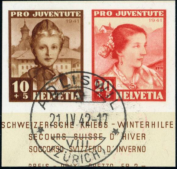 SCHWEIZ 1941 MiNr. 403-404 Herzstück aus Block 6