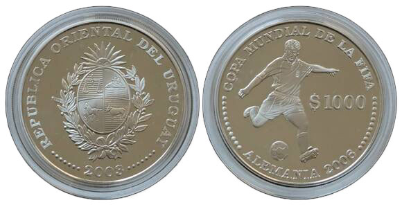 URUGUAY 1000 Pesos Silber 2003 FIFA-Fußball WM 2006