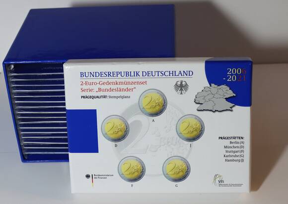 BRD 2006-2022, Serie Bundesländer, 16 Sets zu 5 x 2 Euro komplett