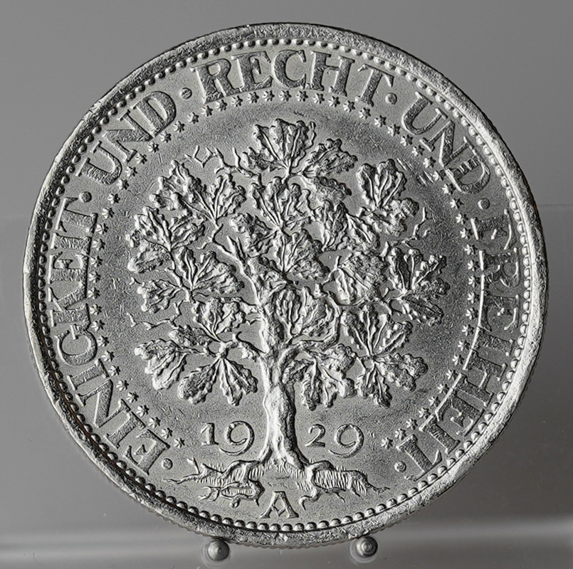 WEIMAR 5 Reichsmark Eichbaum, 1929 A, Jaeger 331 WEIMAR 5 Reichsmark Eichbaum, 1929 A, Jaeger 331