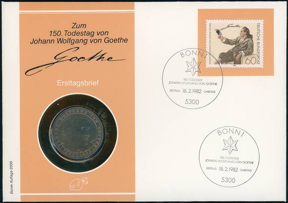 BRD 1982/1982 Numisbrief 150. Todestag Johann Wolfgang von Goethe BRD 1982/1982 Numisbrief 150. Todestag Johann Wolfgang von Goethe