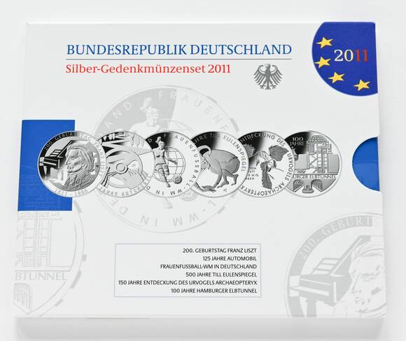 BRD 2011 Silber-Gedenkmünzensatz mit 6 x 10 Euro BRD 2011 Silber-Gedenkmünzensatz mit 6 x 10 Euro