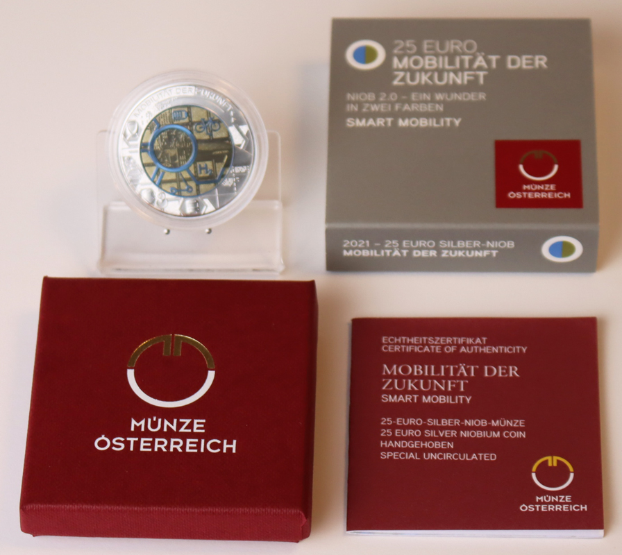 ÖSTERREICH 25 Euro 2021 Silber/Niob Mobilität der Zukunft