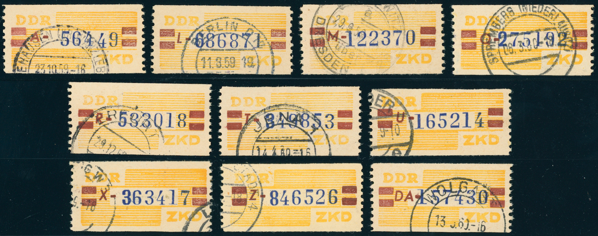 DDR-Dienst MiNr. B 25, komplette Serie mit 10 Stück