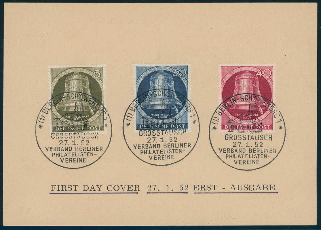 BERLIN 1952 MiNr. 82, 85, 86 Glocke II Ersttagskarte BERLIN 1952 MiNr. 82, 85, 86 Glocke II Ersttagskarte