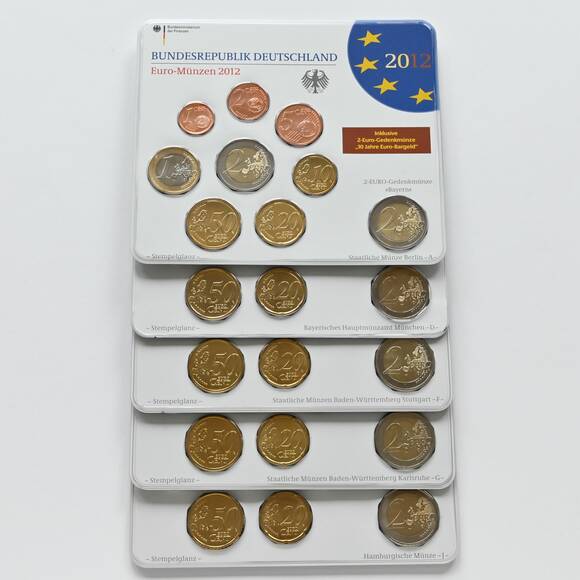 BRD 2012 Kursmünzsätze ADFGJ komplett