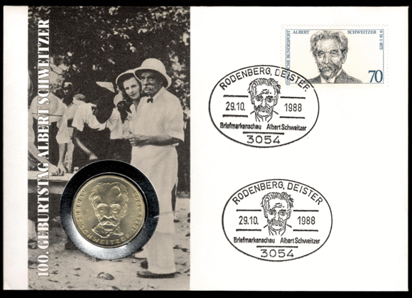BRD 1975/1988 Numisbrief 100. Geburtstag Albert Schweitzer