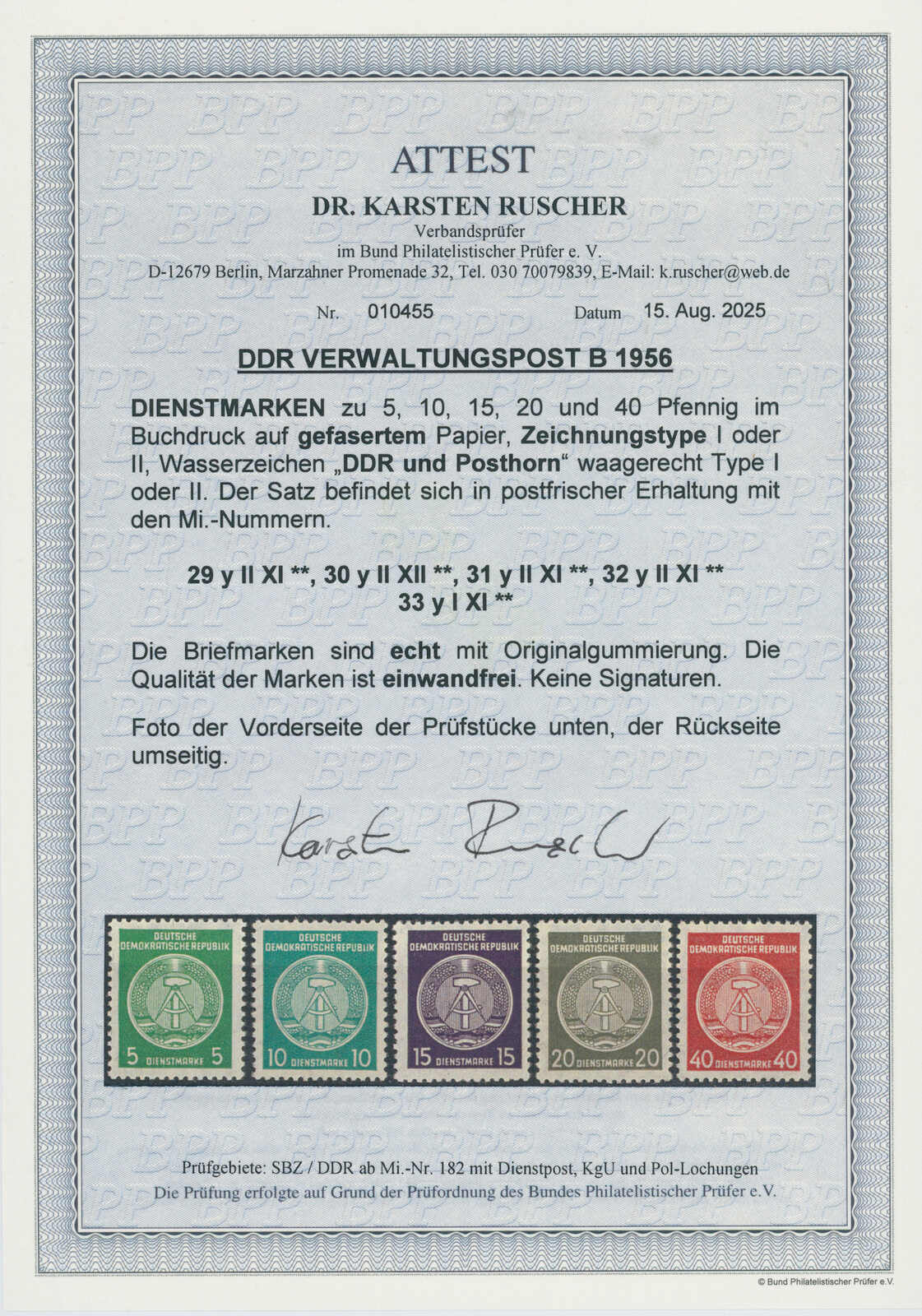 DDR-Dienst, MiNr. A 29-33 y