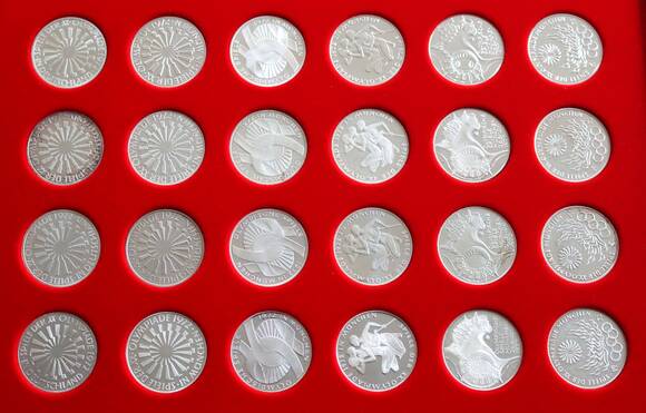 BRD 1972 24 x 10 DM Silber Olympische Spiele PP