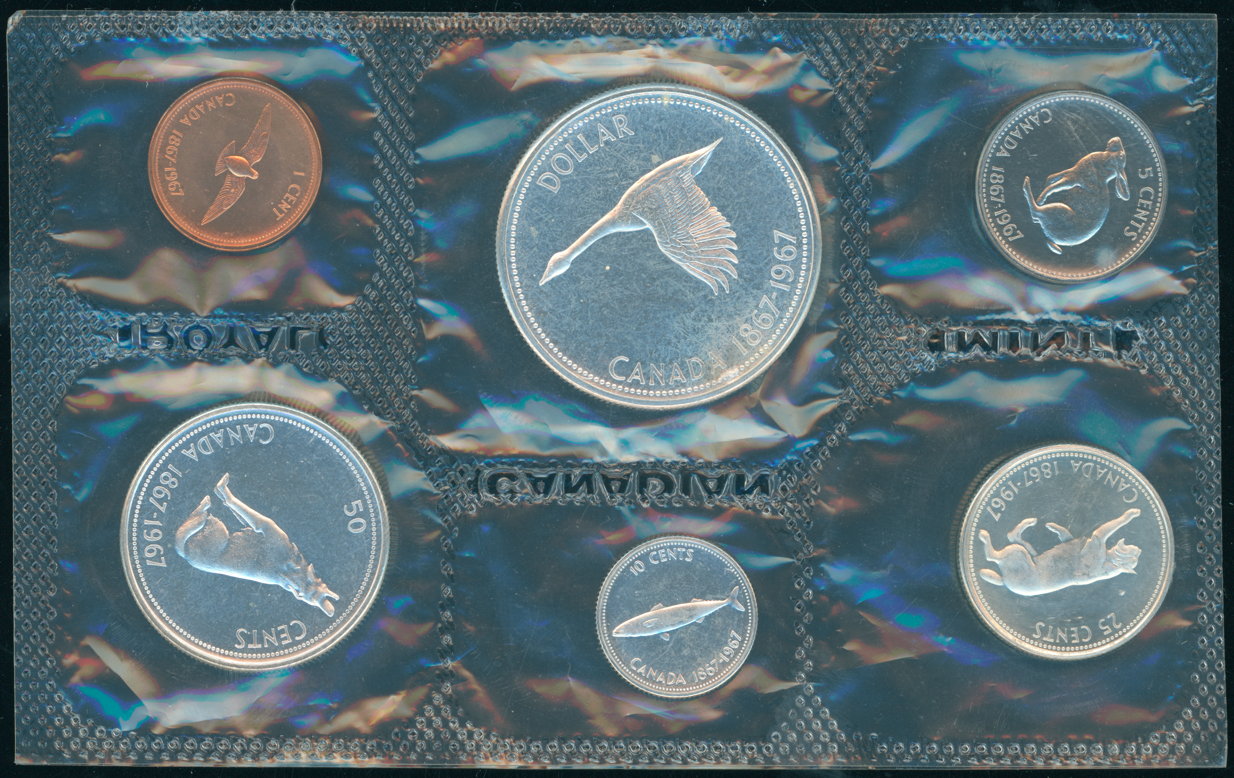 KANADA 1967 offizieller Kursmünzensatz - Mintset mit vier Silbermünzen