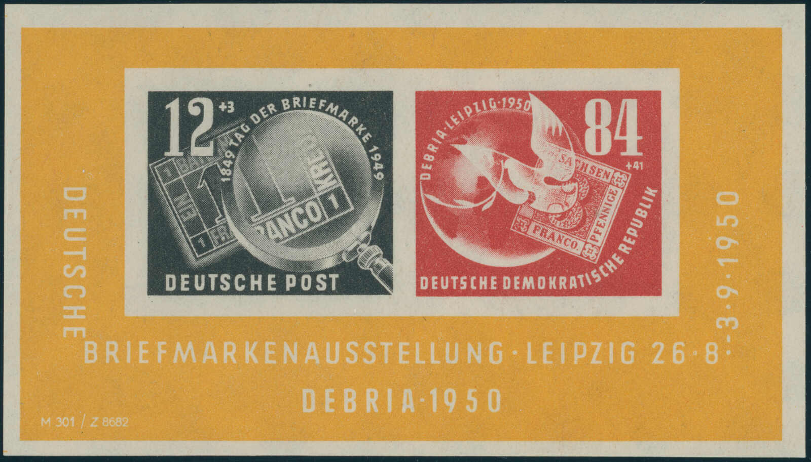 DDR 1950 Block 7 IV guter Plattenfehler