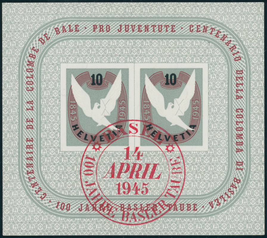 SCHWEIZ 1945 Block 12 mit rotem Ersttagssonderstempel