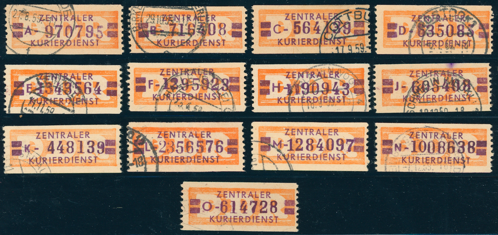 DDR-Dienst MiNr. B 23, fast komplette Serie mit 13 Stück