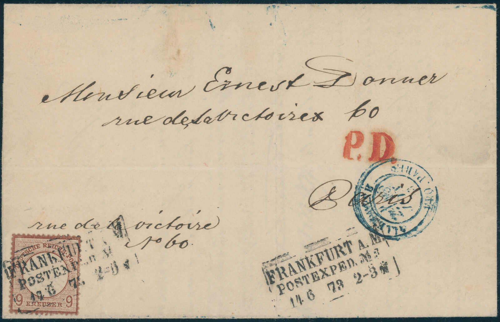 DEUTSCHES REICH 1872 MiNr. 27 b auf Auslandsbrief nach Frankreich