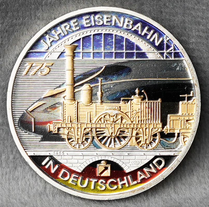 BRD 10 Euro Silber 2010 175 Jahre Eisenbahn wunderschön coloriert und vergoldet