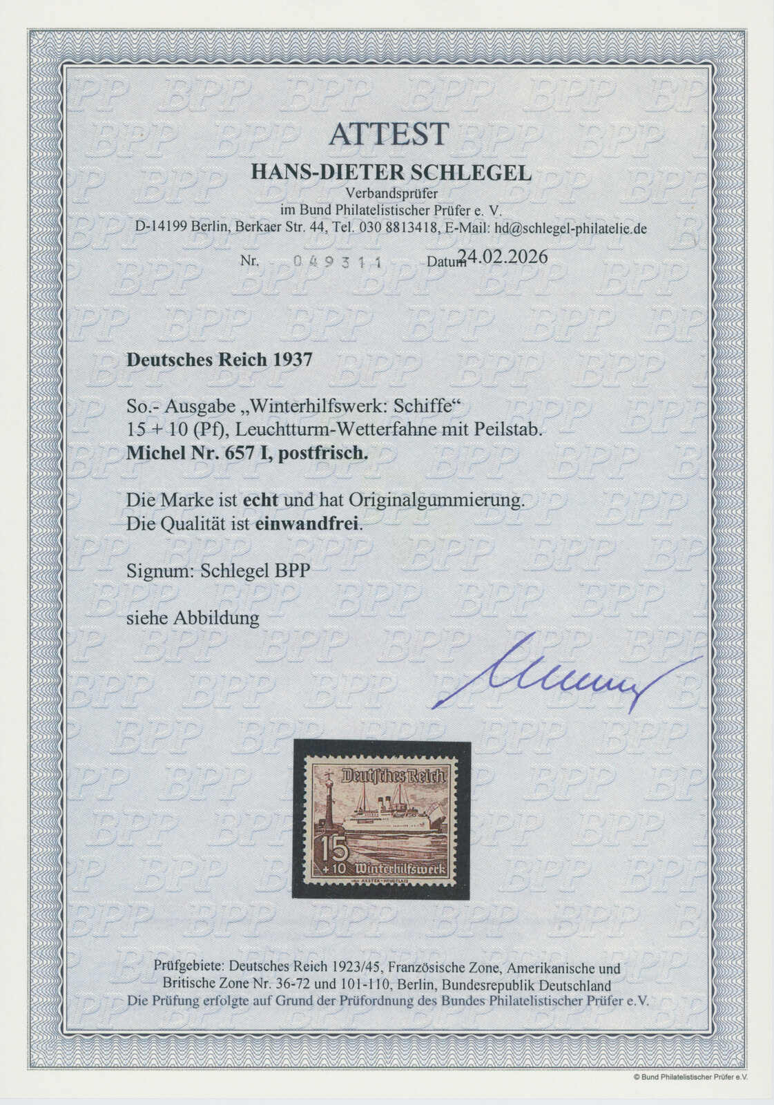 Deutsches Reich 1937 MiNr. 657 I sehr seltener Plattenfehler