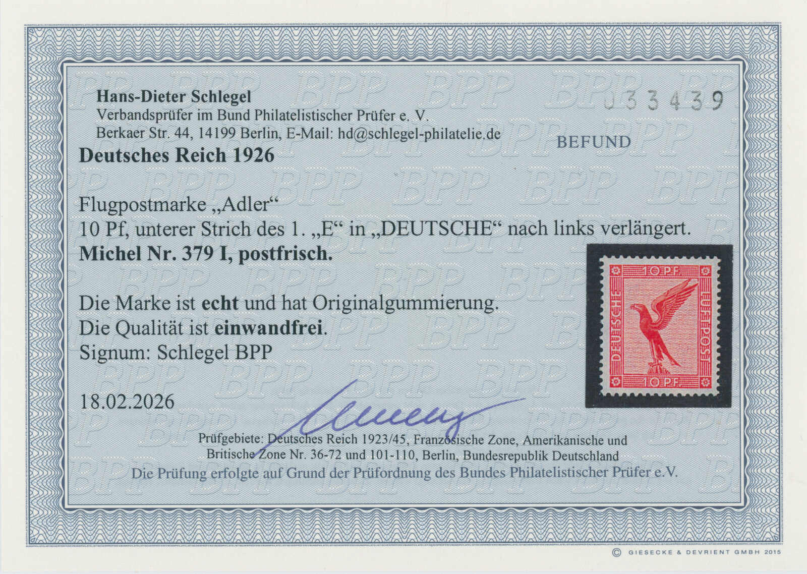 DEUTSCHES REICH 1926 MiNr. 379 I seltener Plattenfehler