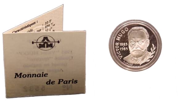 FRANKREICH 10 Francs Feinsilber 1985 Victor Hugo