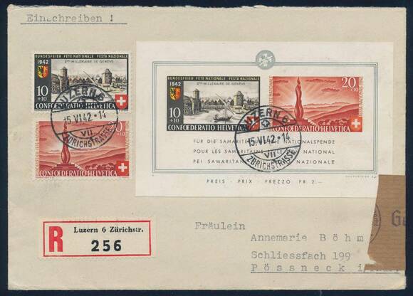 SCHWEIZ 1942 Block 7 und 408-409 FDC