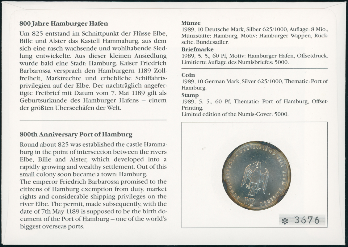 BRD 1989/1989 Numisbrief 800 Jahre Hamburger Hafen