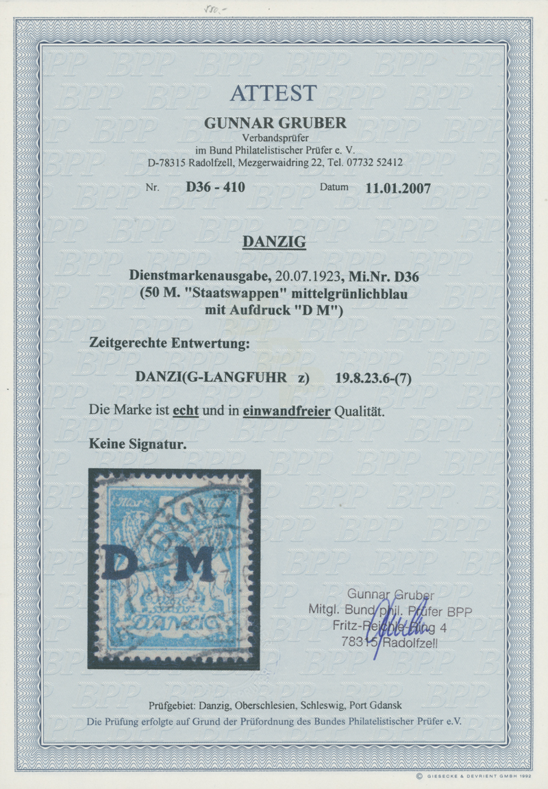 DANZIG DIENST 1923 MiNr. D 36-40