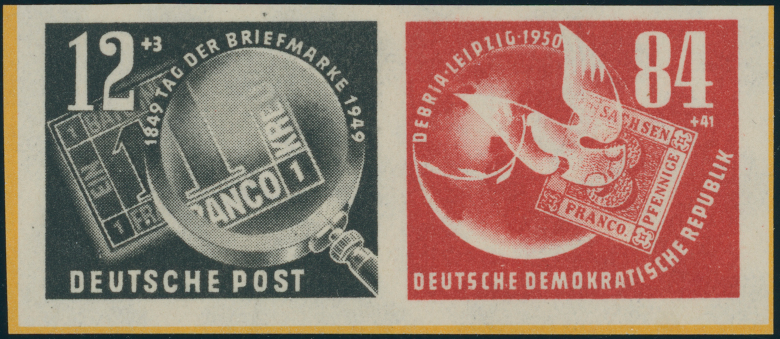 DDR 1950 MiNr. 271-272 mit 271 PF IV Herzstück aus Debria-Block mit Plattenfehler