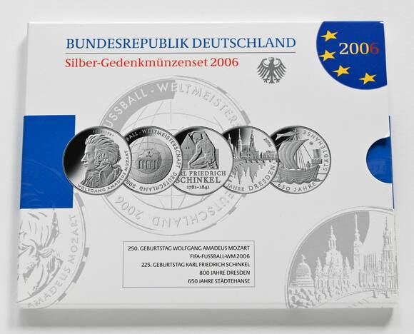 BRD 2006 Silber-Gedenkmünzenset mit 5 x 10 Euro