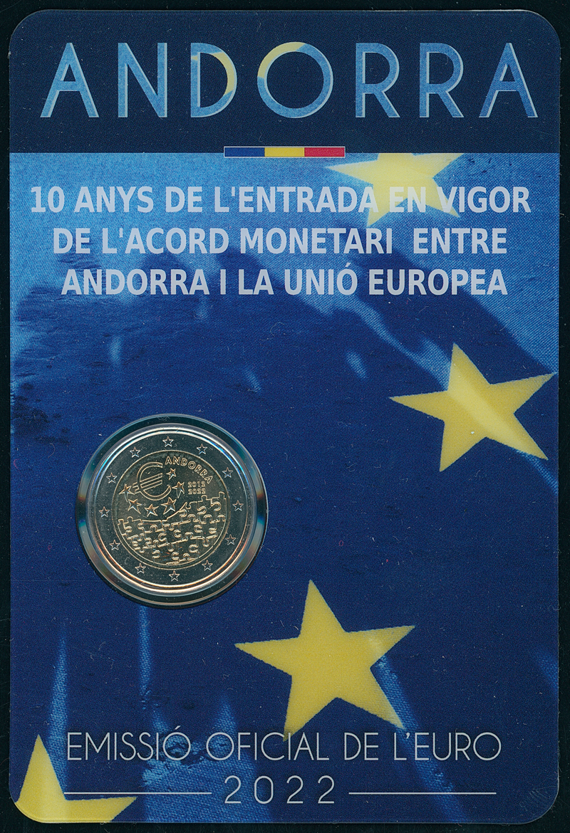 ANDORRA 2022 Coincard 2 Euro 10 Jahre Währungsvereinbarung mit der EU ANDORRA 2022 Coincard 2 Euro 10 Jahre Währungsvereinbarung mit der EU
