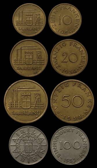 SAARLAND 1954-1955, Gebiet mit vier Münzen komplett