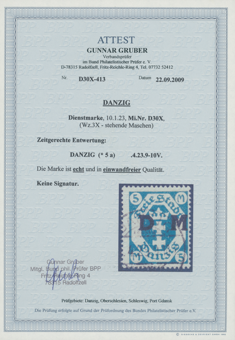 DANZIG DIENST 1922 MiNr. D 30 X