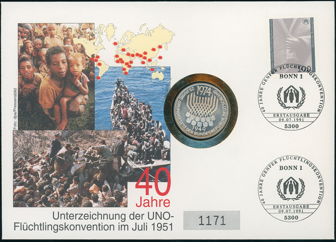 BRD 1974/1991 Numisbrief 40 Jahre UNO Flüchtlingskonvention