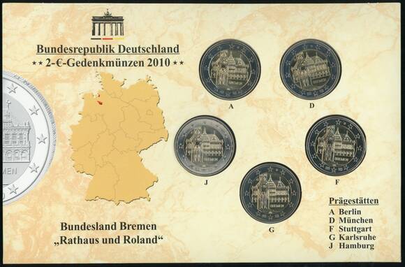 BRD 2010 Serie Bundesländer Bremen 5 x 2 Euro