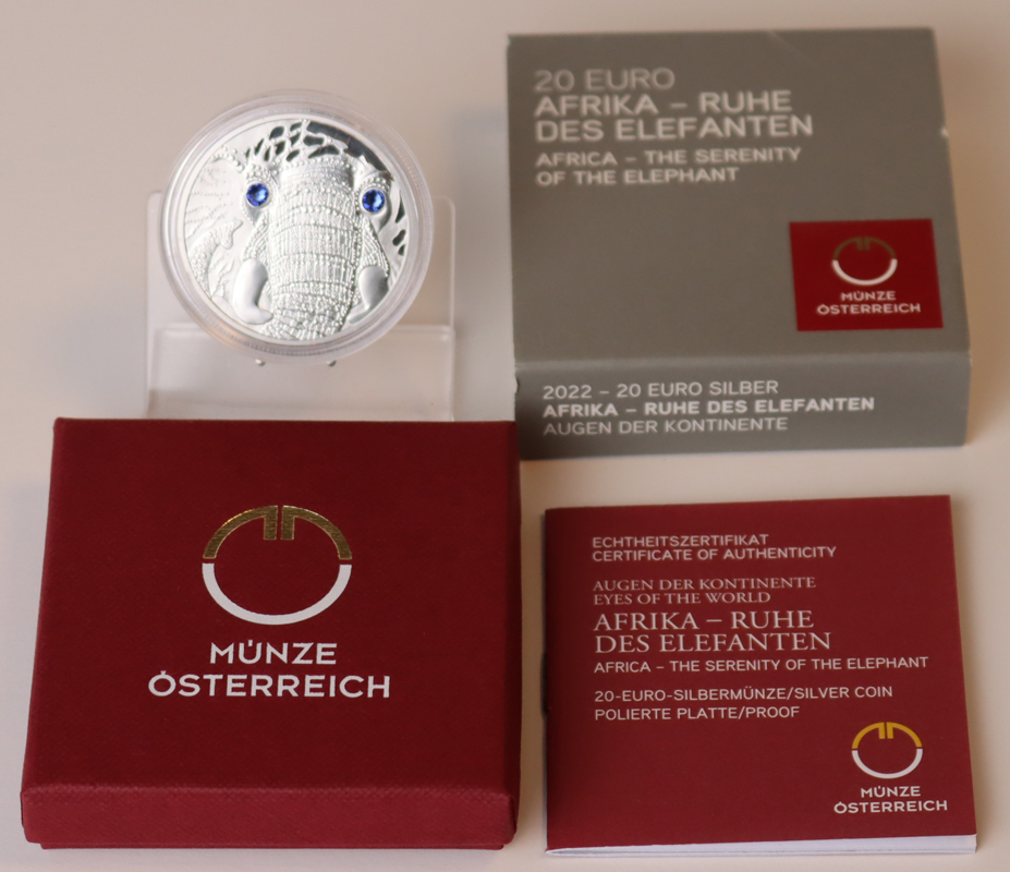 ÖSTERREICH 2022 20 Euro Afrika - Ruhe des Elefanten PP