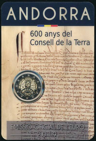 ANDORRA 2019 Coincard 2 Euro 600 Jahre Parlament ANDORRA 2019 Coincard 2 Euro 600 Jahre Parlament