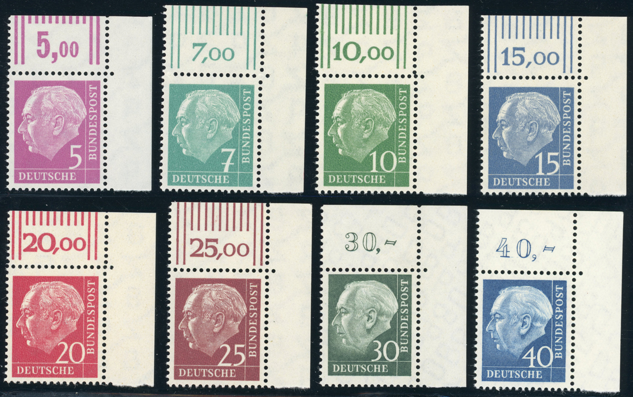 BRD 1960, MiNr. 179-260 y Heuss lumogen Bogenecke oben rechts