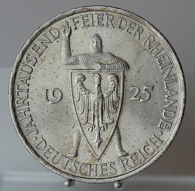 WEIMAR 5 Reichsmark 1925 A, Rheinlande, Jaeger 322 WEIMAR 5 Reichsmark 1925 A, Rheinlande, Jaeger 322