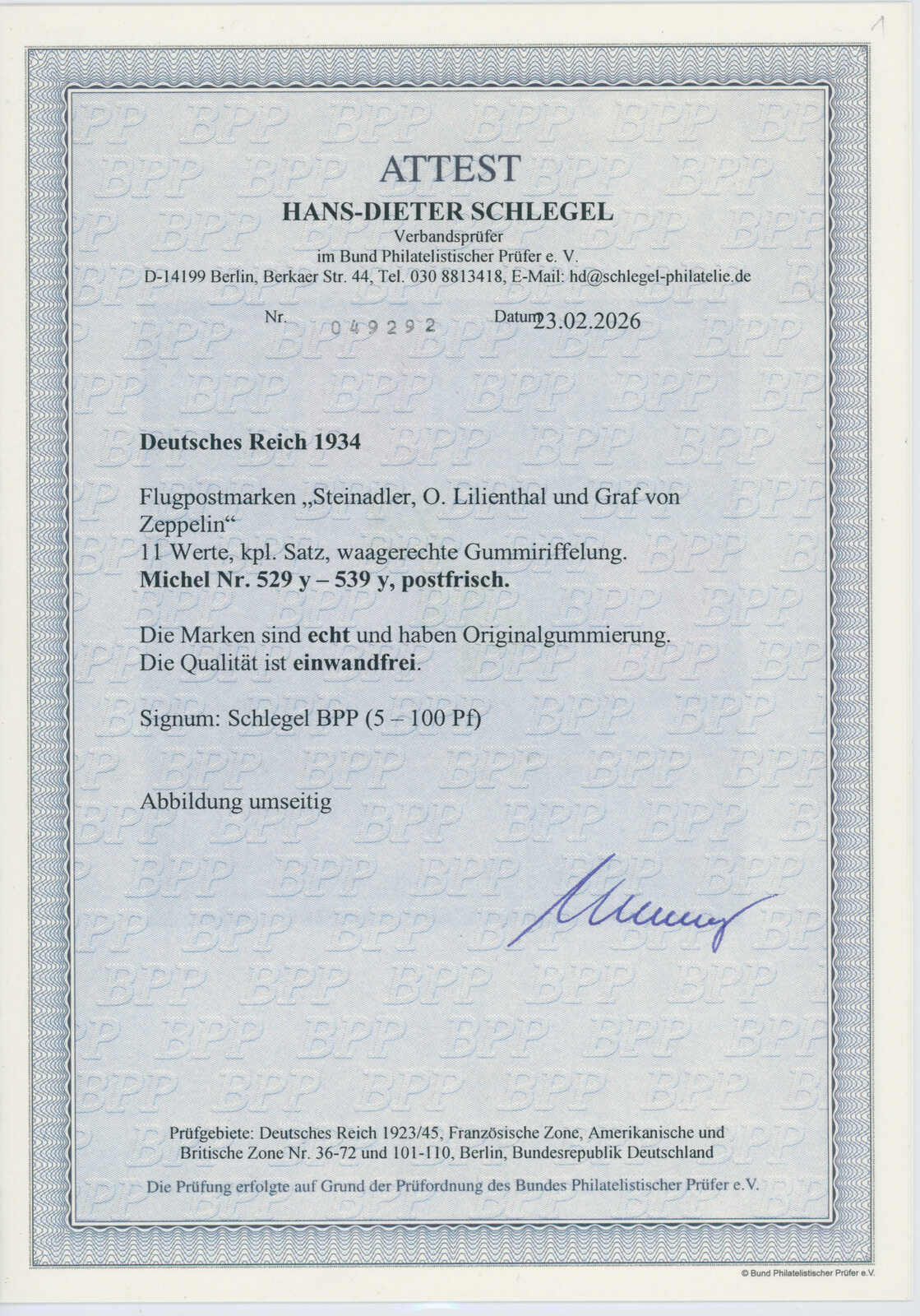 DEUTSCHES REICH 1934 MiNr. 529-539 y waagerechte Riffelung