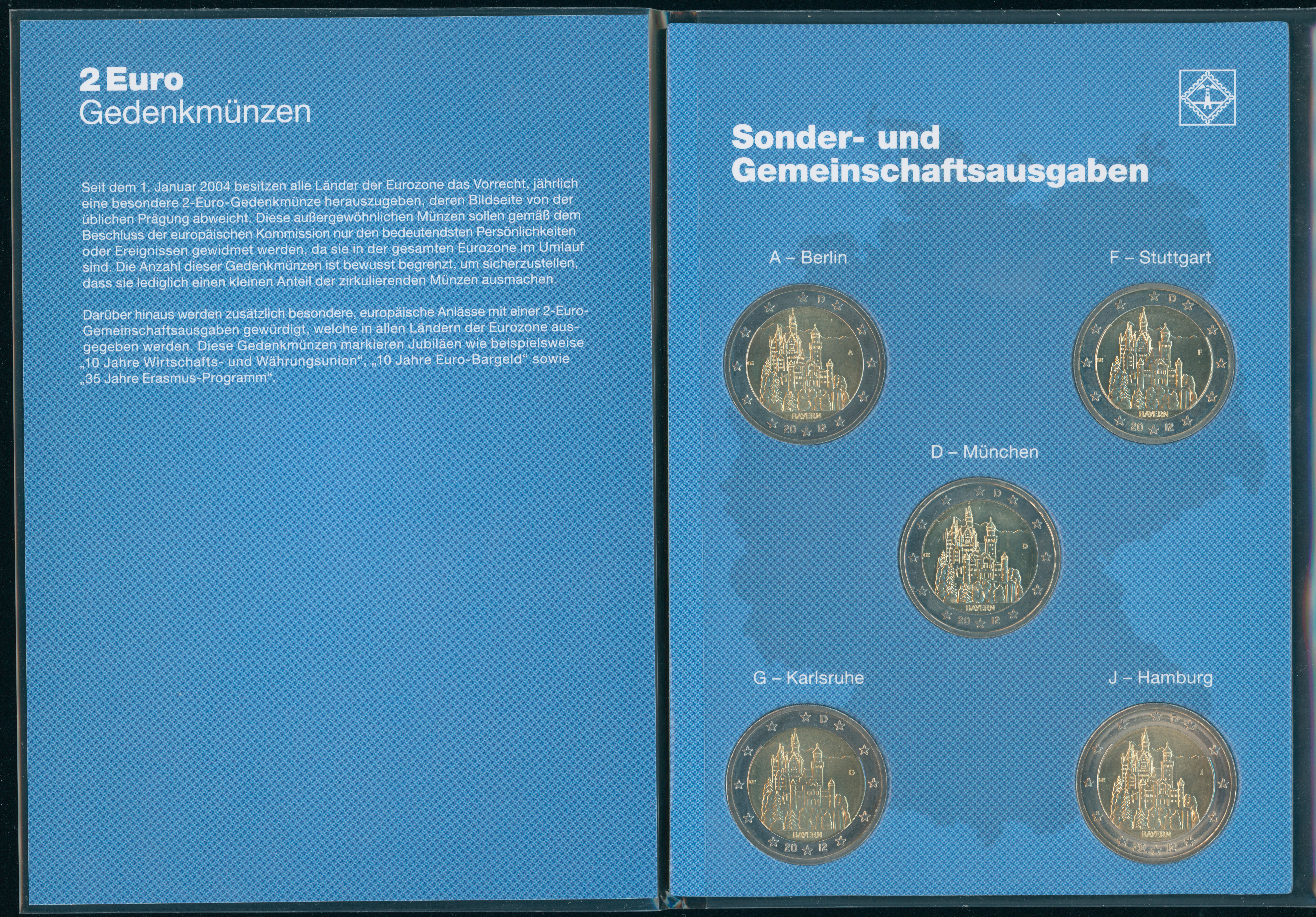 BRD 2012 Serie Bundesländer Bayern 5 x 2 Euro