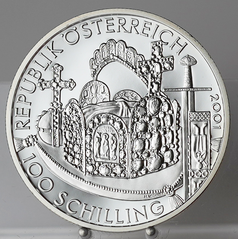 ÖSTERREICH 100 Schilling 2001 Hl. Römisches Reich Karl der Große PP