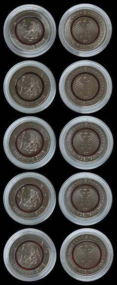 BRD 2017 5 x 5 Euro Tropische Zone Komplettsatz