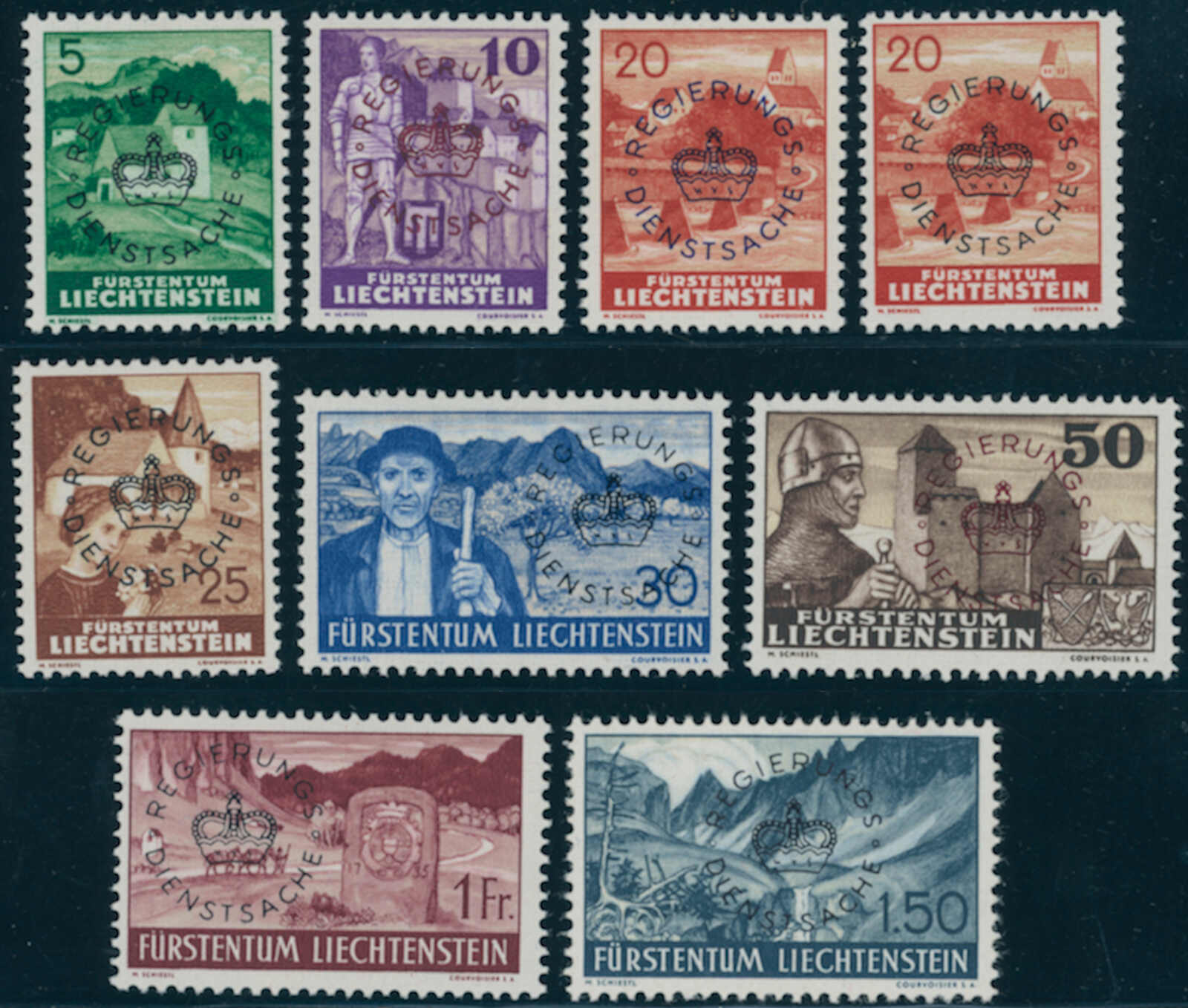 LIECHTENSTEIN 1934 Dienst MiNr. 20-27 mit 22a und 22 b