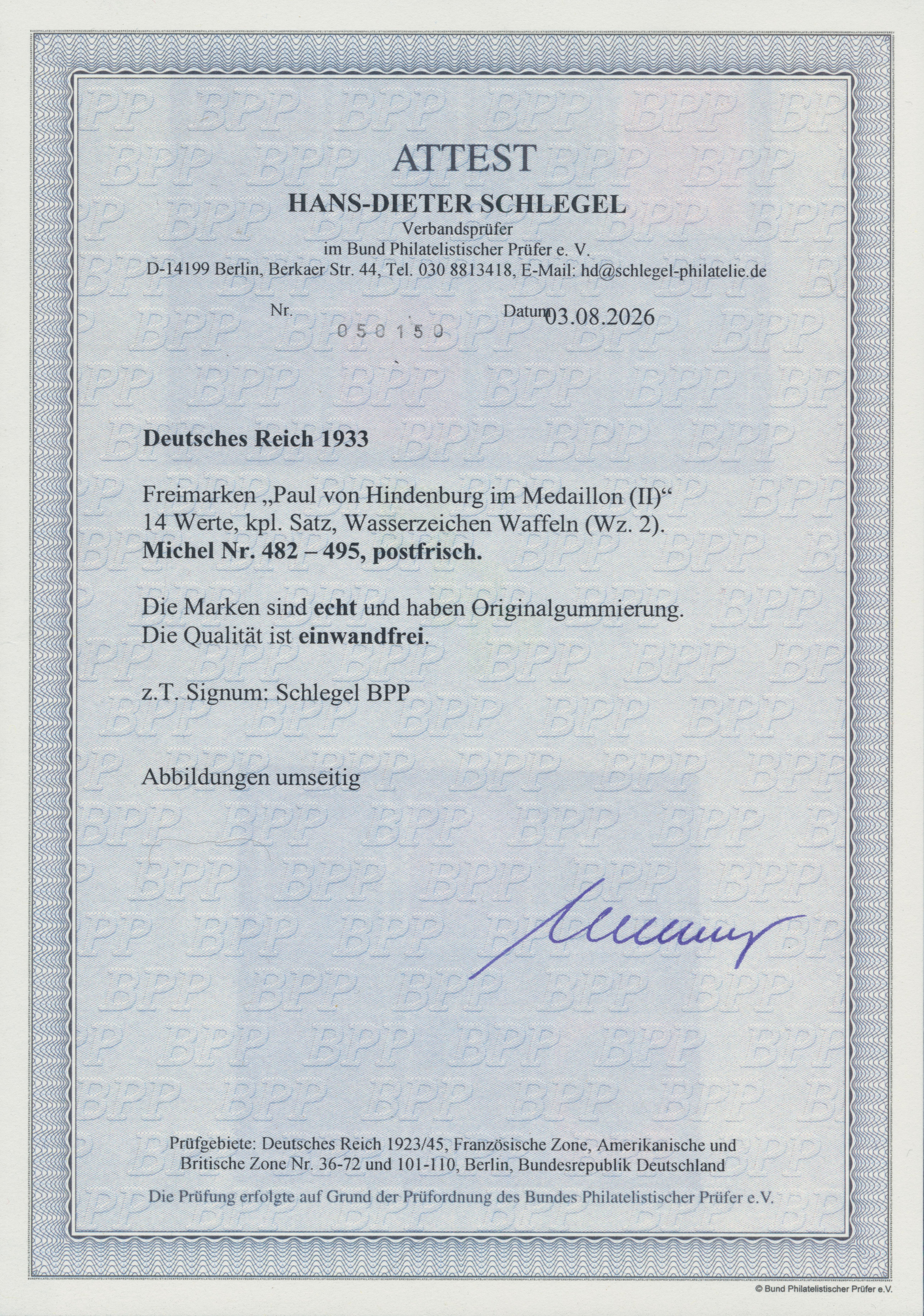 Deutsches Reich 1933 MiNr. 482-495